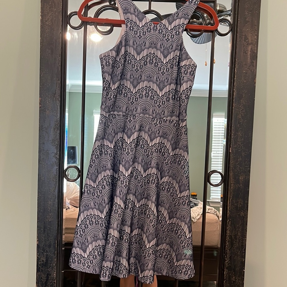 Navy and white pattern dress